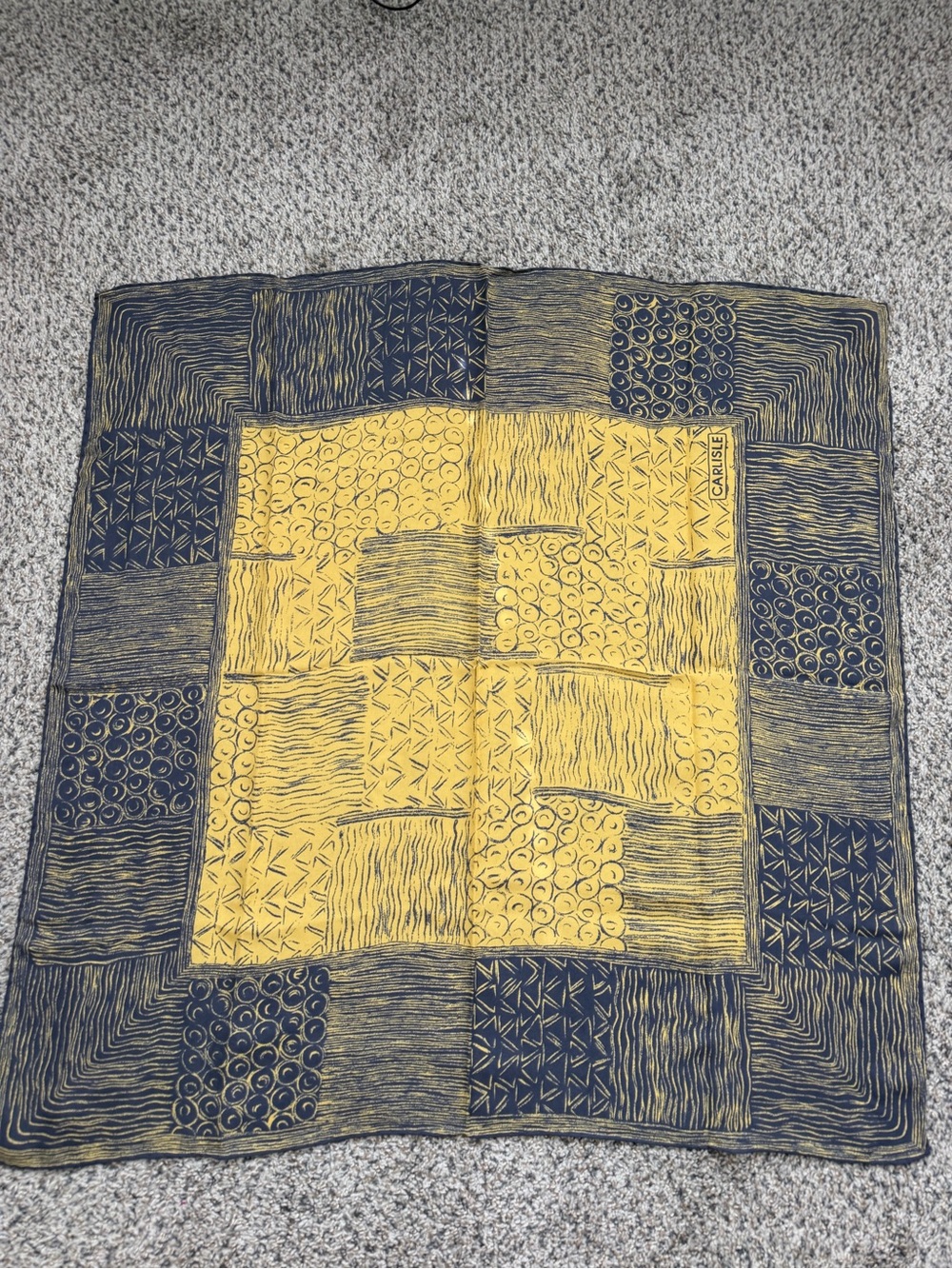 Carlisle Woven Silk Square Scarf Gold & Black Geometric Logo Accent